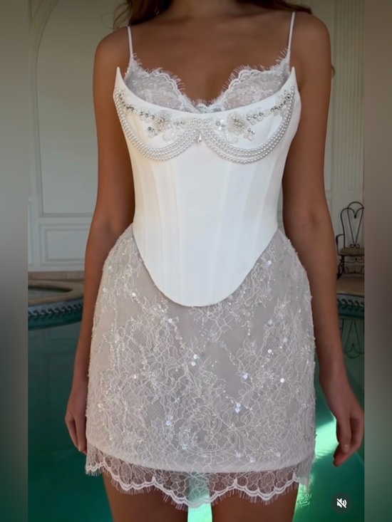Rosie Etienne Dresses & Skirts - Ivory Lace-Trim Mini Dress with Corset Bodice